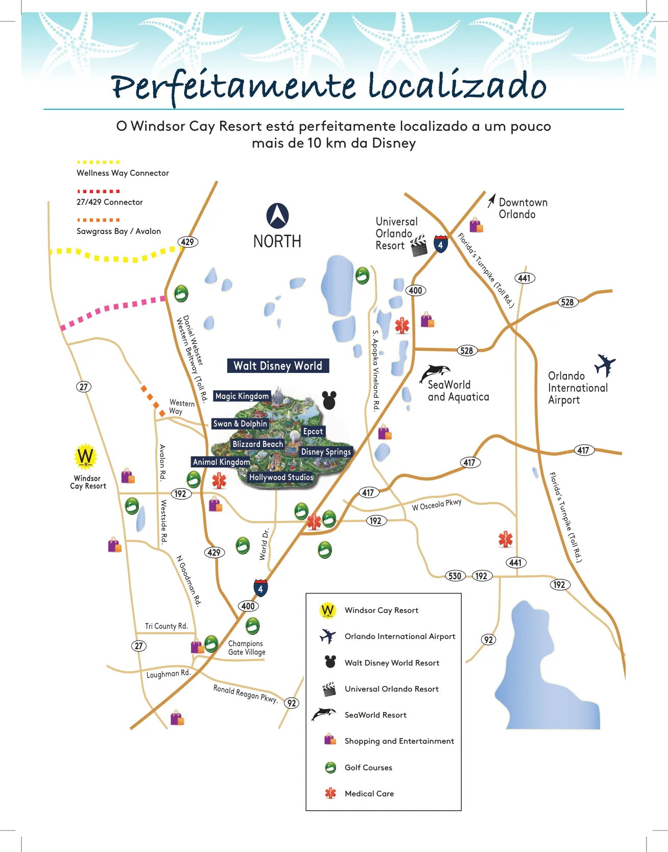 Mapa de localização do Windsor Cay Resort em Clermont, perto de Orlando