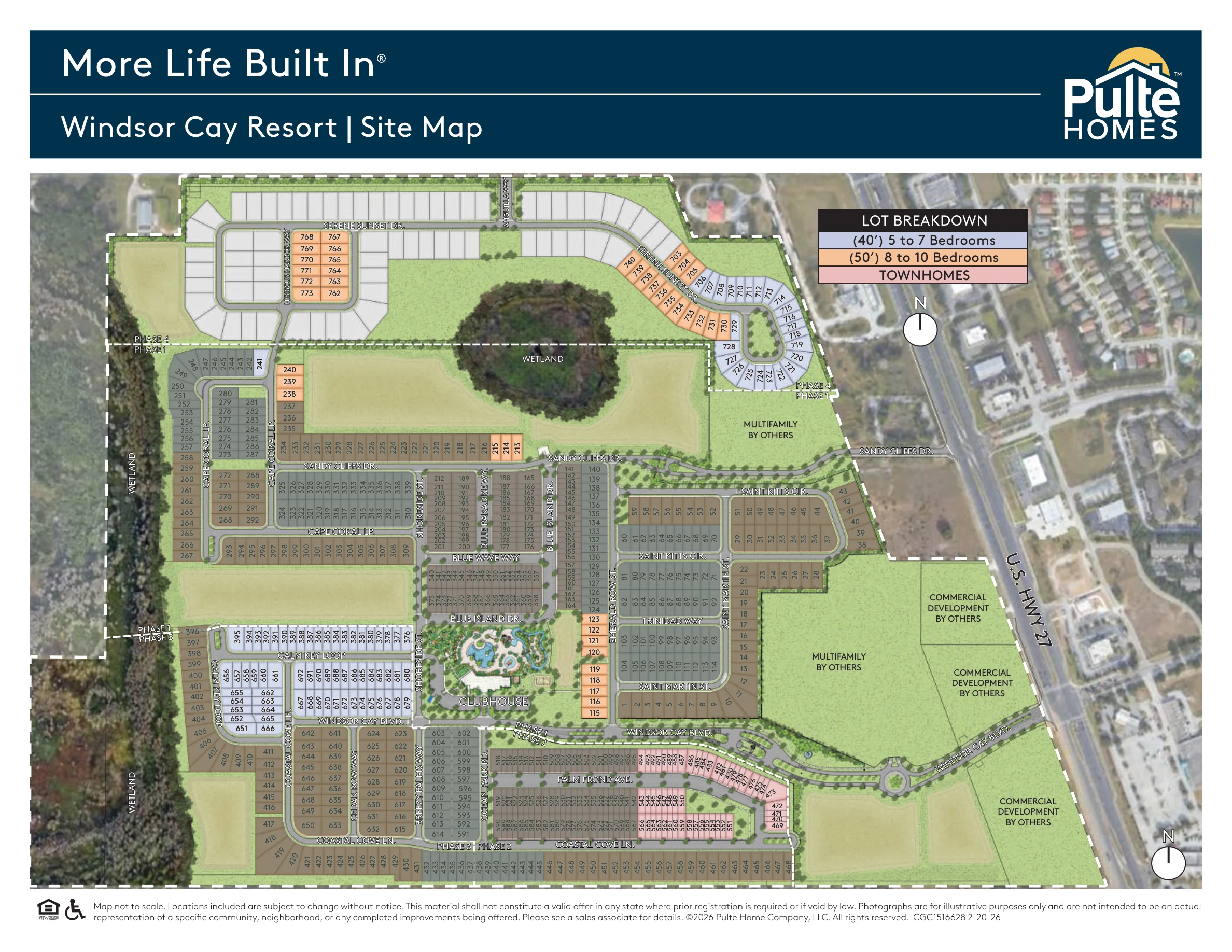 Mapa atualizado das fases e lotes do Windsor Cay Resort, incluindo a Fase II